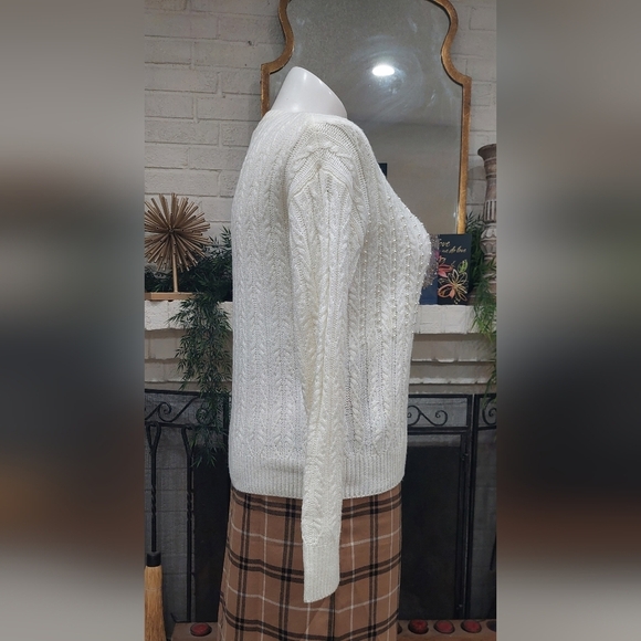 Retrology Pearl Front Cable Knit Sweater Size M Cream Relaxed Fit - Picture 7 of 14